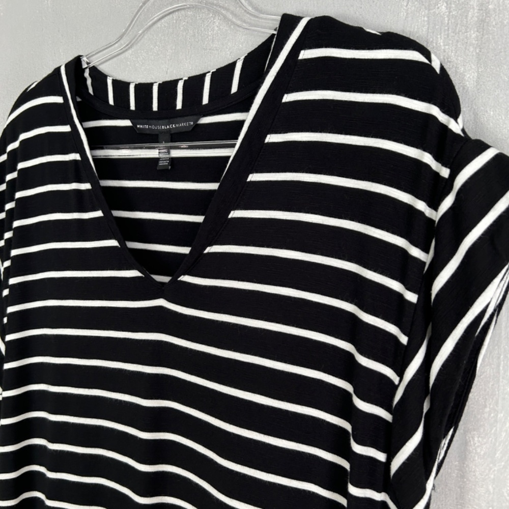 White House Black Market size L easy t-shirt midi dress black white striped - Picture 7 of 10